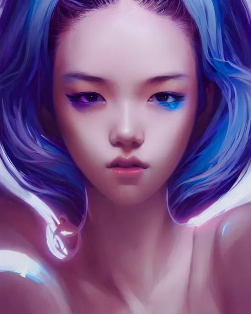 Image similar to stunningly beautiful female dj, blue hair, cute korean actress, dj sura, laser lights, sharp focus, digital painting, 8 k, concept art, art by wlop, artgerm, greg rutkowski and alphonse mucha