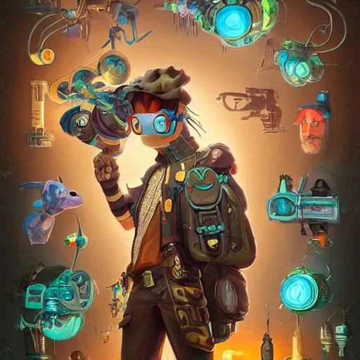 Prompt: lofi biopunk steampunk pokemon poster, Pixar style, by Tristan Eaton Stanley Artgerm and Tom Bagshaw, 8k, digital art, hd, render,