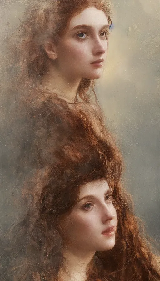 Prompt: An extremely beautiful pre-raphaelite ornate portrait of a beautiful young attractive woman, professionally painted digital art illustration, smooth, sharp focus, atmospheric lighting, highly detailed illustration highlights, golden ratio, extremely detailed winning award masterpiece, 8K post-processing