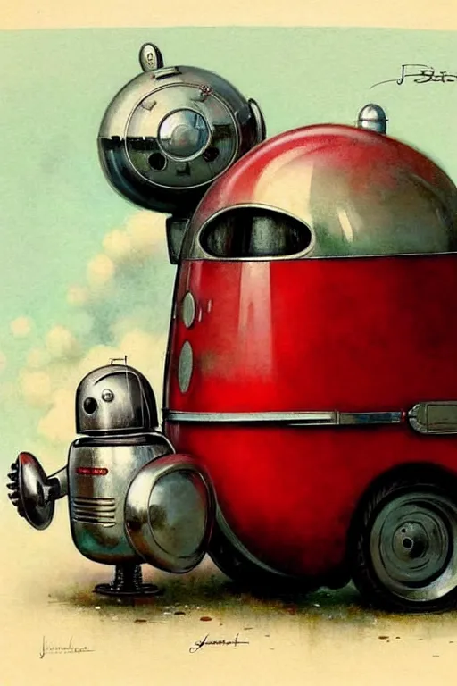 Image similar to ( ( ( ( ( 1 9 5 0 s retro future android robot fat robot hobbit wagon. muted colors., ) ) ) ) ) by jean - baptiste monge,!!!!!!!!!!!!!!!!!!!!!!!!! chrome red