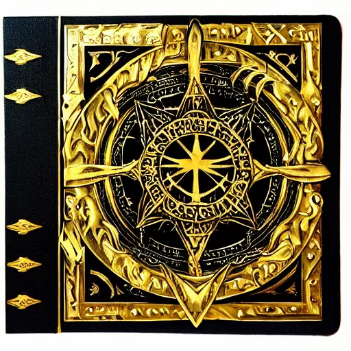 Image similar to occult spellbook, detailed, 4k, gold embossed on black pages
