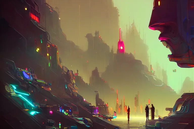 Image similar to crowded place, many people, gathering, people, cyberpunk, bionics, augments, lights, cables, colorful, vivid, imposing, epic, digital painting, artstation, concept art, by peter mohrbacher and wlop and rhads,