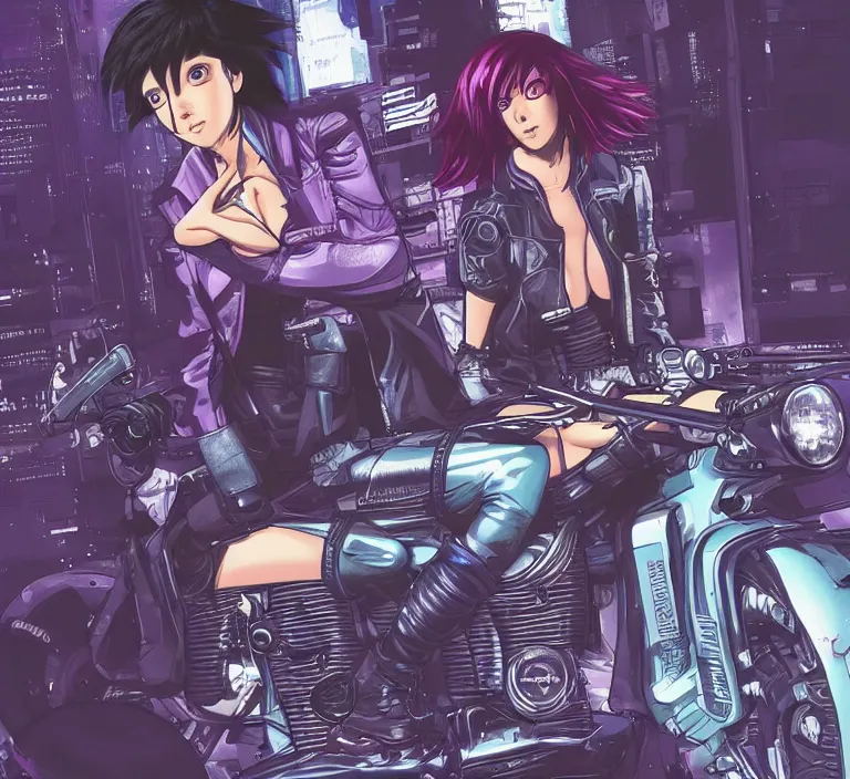 Image similar to motoko kusanagi riding a cyberpunk vehicle in a grungy cyberpunk megacity, bosozoku gang war, cyberpunk vaporwave, by phil jimenez, artgerm, sola digital arts, anti aliasing, raytracing