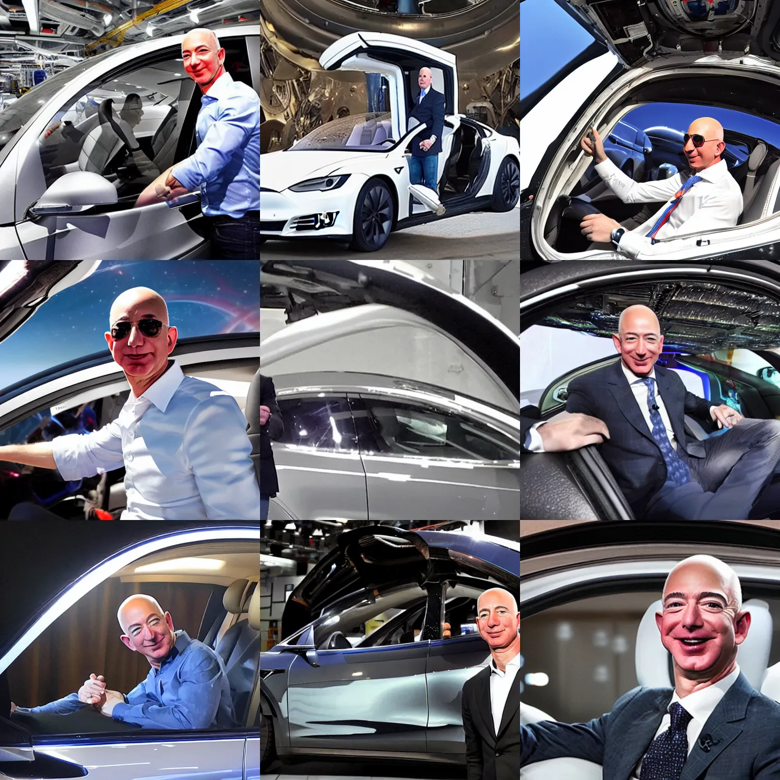 Prompt: jeff bezos in a tesla in space