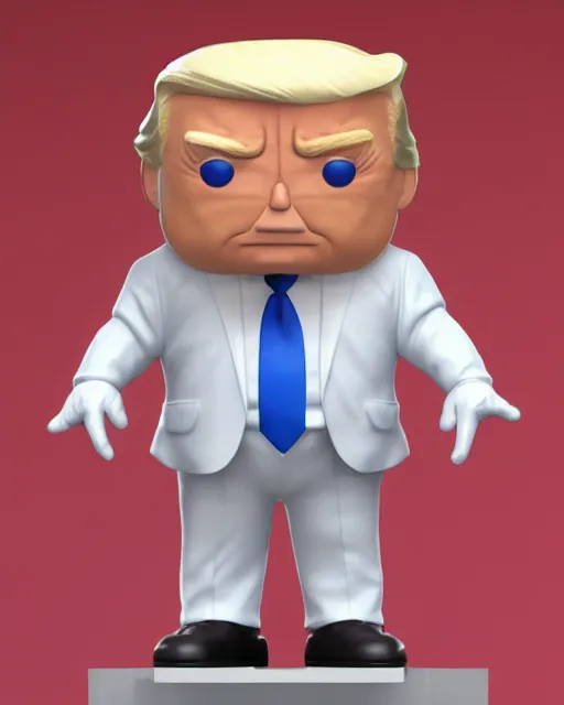 Image similar to full body 3d render of funko pop donald trump as a funko pop, studio lighting, white background, blender, trending on artstation, 8k, highly detailed