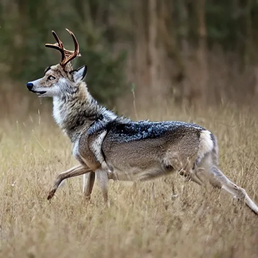 Prompt: a wolf - deer, wildlife photography