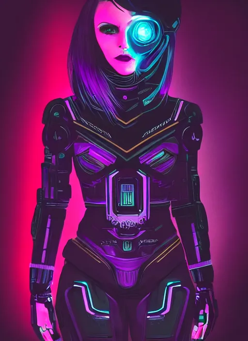 Image similar to black background with subtle red and purple design elements, pale woman in sci - fi power armor with purple hair, nekro, modern design, collage art, thin lines, dark, glitch art, neo vaporwave, gritty, layout frame, trending on artstation