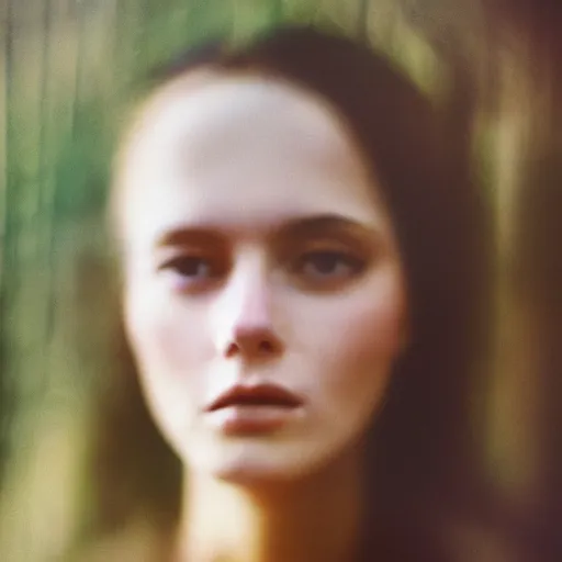 Prompt: portrait of a very pretty woman! symmetric face, petzval lens. featured on flickr, art photography, photo taken with provia, photo taken with ektachrome