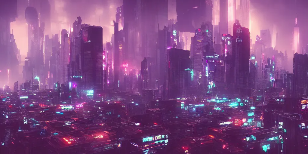 Prompt: a city skyline in a cyberpunk world ,octane render, matte painting, 4k