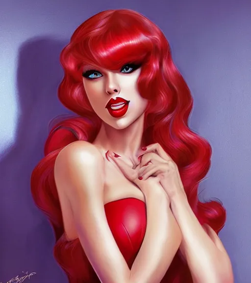 Prompt: Taylor Swift cosplaying as jessica rabbit, by artgerm, WLOP, deviantart