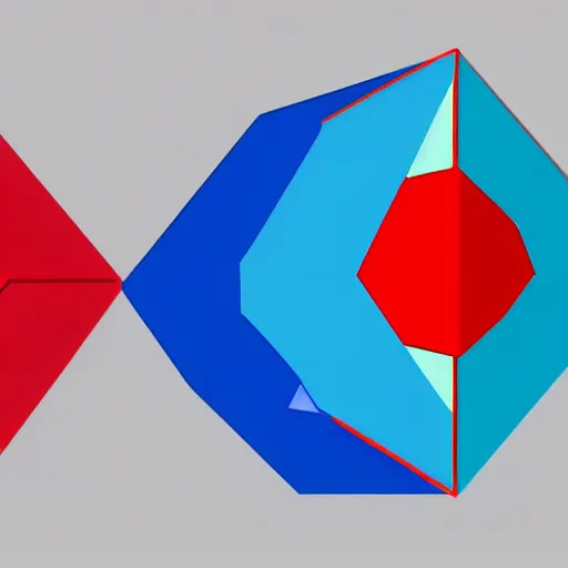 Prompt: two geometric shapes: on top is a red cube, on bottom is a blue sphere