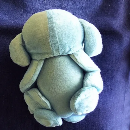 Image similar to plush tardigrade doll in the arms of an angel. Cute water bear. Adorable moss piglet.