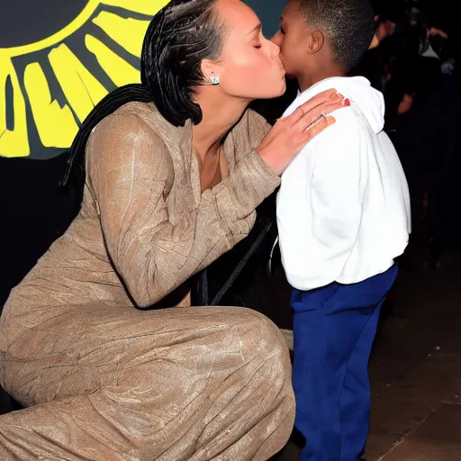 Prompt: alicia keys kisses a boy