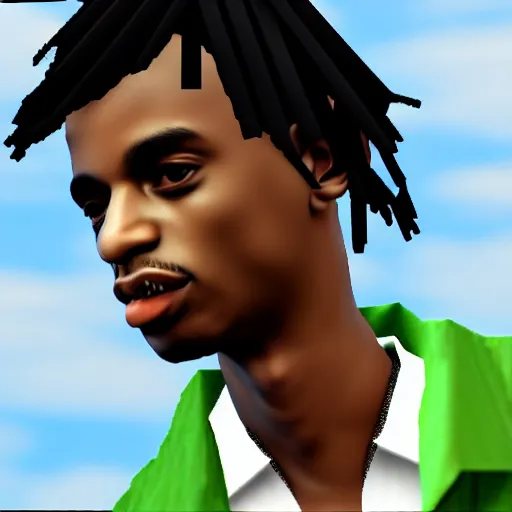 KREA - full body shot of Playboi Carti in GTA San Andreas, PlayStation 2  graphics, low quality 3D model