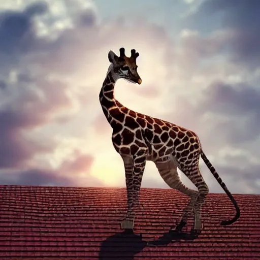 Prompt: a cat standing on the rooftop, the cat looks like giraffe, giraffe head and small giraffe tail, intricate, epic lighting, cinematic composition, hyper realistic, 8 k resolution, unreal engine 5, by artgerm, tooth wu, dan mumford, beeple, wlop, rossdraws, james jean, andrei riabovitchev, marc simonetti, artstation