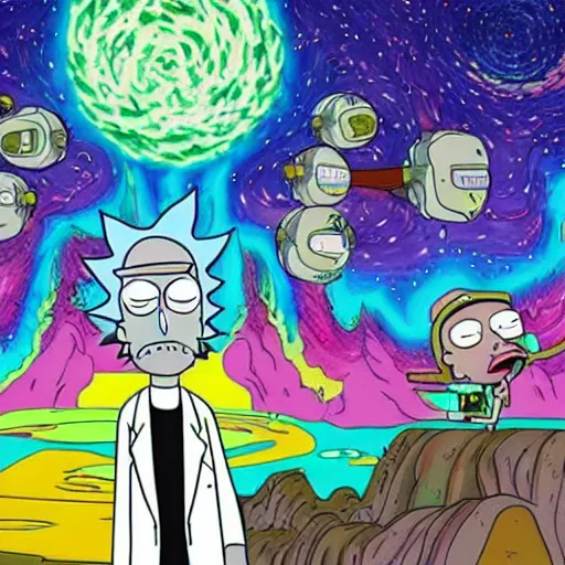 Image similar to Rick and Morty psychodelic, show me what you got