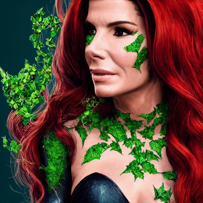 Image similar to portrait of Sandra Bullock as a Poison Ivy in Batman & Robin 1997. intricate artwork. by Tooth Wu, wlop, beeple, dan mumford. octane render, trending on artstation, greg rutkowski very coherent symmetrical artwork. cinematic, hyper realism, high detail, octane render, 8k