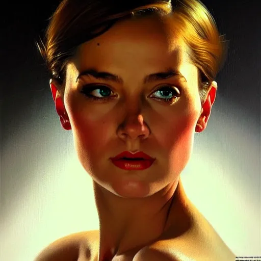 Prompt: close up face of a extremely beautiful bond female vam pire portrait, masterpiece, oil on canvas, artgerm, norman rockwell, craig mulins!!!, trending on pxiv,