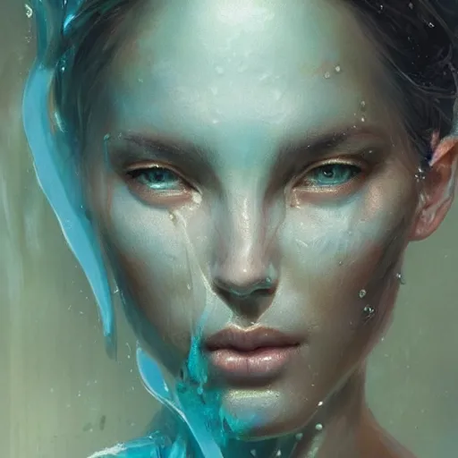 Image similar to a beautiful portrait of a water goddess with translucent skin by Greg Rutkowski and Raymond Swanland, Trending on Artstation, ultra realistic digital art