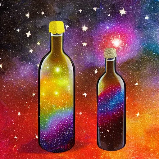 Prompt: a digital art, cosmos in glass bottle