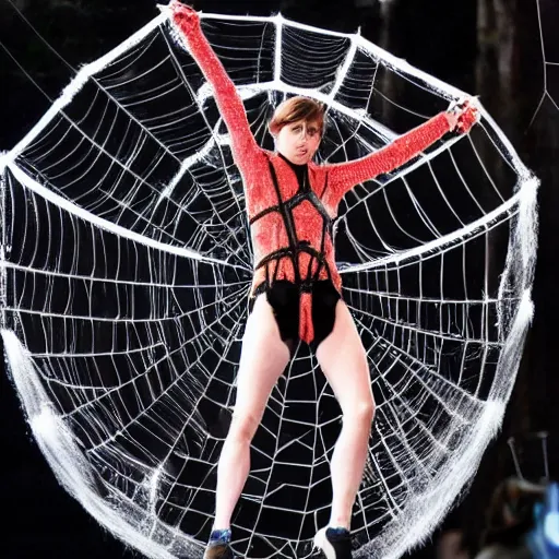 Image similar to emma watson tied up in a giant spider web