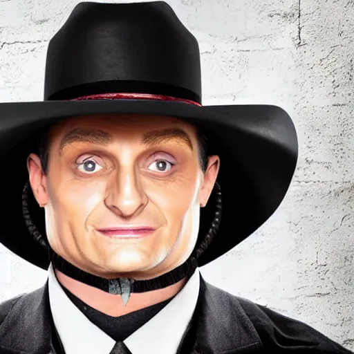 Image similar to Tim Robinson dressed up as the lone ranger cowboy with eye mask, headshot portrait, detailed for TV show