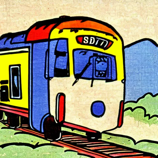 Prompt: Volk clip art style of a train, 1970s clip art