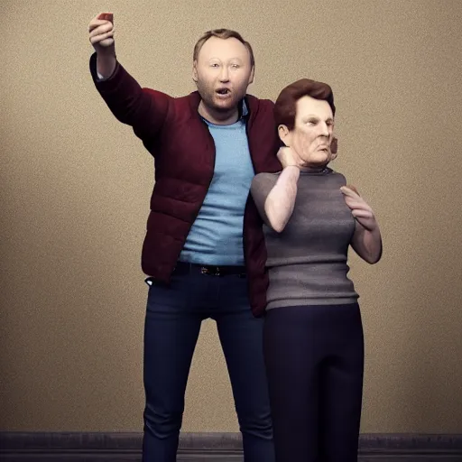 Image similar to Limmy with Margaret thatchers body, realistic artstyle, wide shot, dramatic lighting, octane render, hyperrealistic, high quality, highly detailed, HD, beautiful, cinematic, 8k, unreal engine, facial accuracy, symmetrical