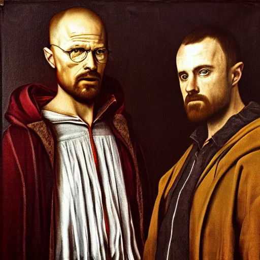 Image similar to renaissance portrait of walter white and jesse pinkman