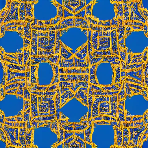 Prompt: seamless ancient egpytian tile, in blue and gold and faince, texture, high detail, 8 k resolution