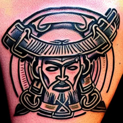 Image similar to simple tattoo of a viking holding a shield by sailor jerry