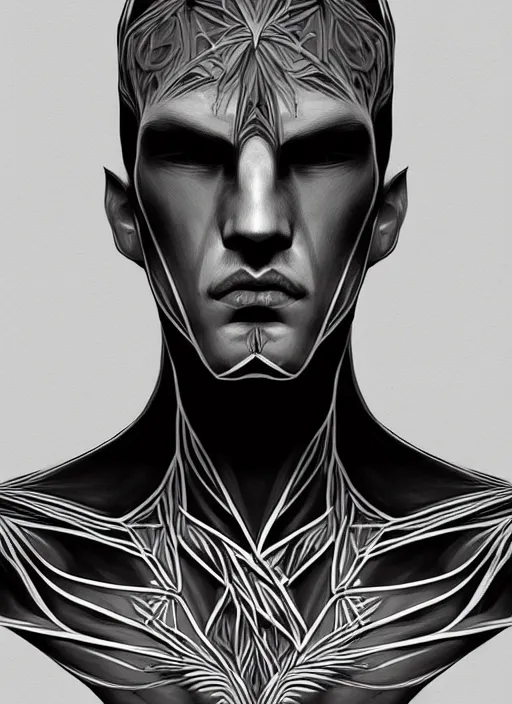 Image similar to symmetry!! full shot sketch!! of a male character, line sketch!!, intricate, elegant, highly detailed, monochrome, digital painting, artstation, concept art, sharp focus, illustration, art by grzegorz przybys and yintiong