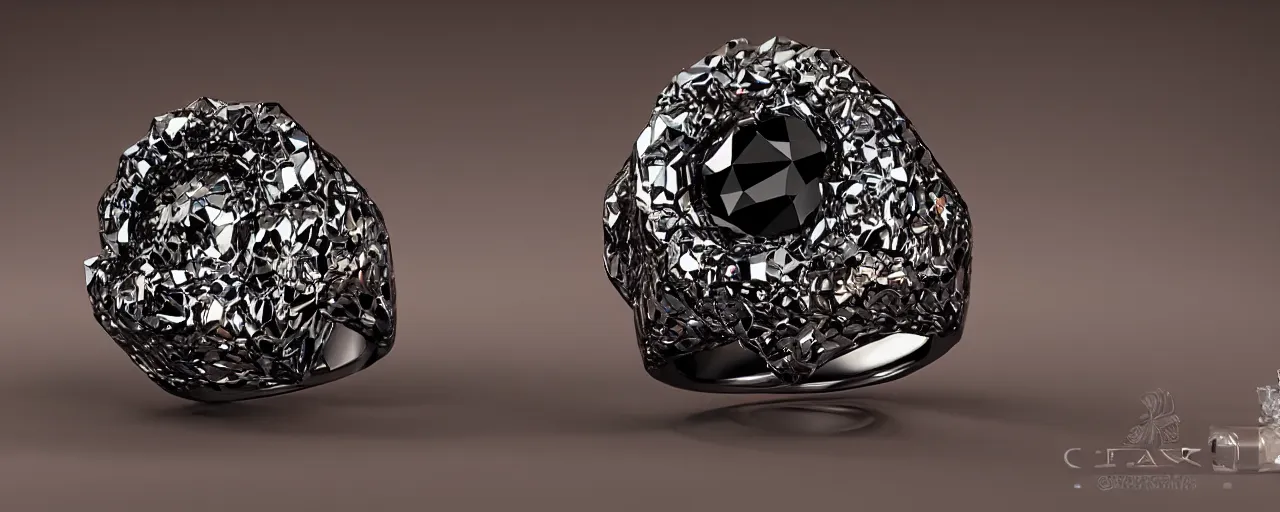 Prompt: black magic crystal ring, fire, flame, crystal, engravings, diamonds, product design, jewelry, colorful, art by gerald brom, greg rutkowski and artgerm, photo realism, unreal engine, c 4 d