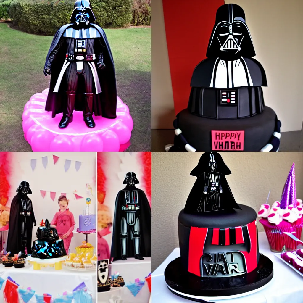 Prompt: darth vader at a princess themed birthday party