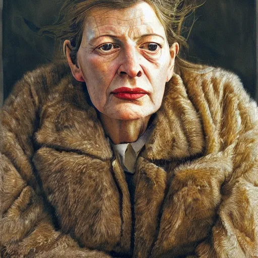 Image similar to high quality high detail painting by lucian freud, hd, portrait of a female photographer, photorealistic lighting