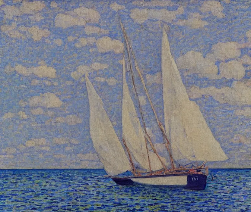 Image similar to a newly discovered van Rysselberghe painting of a sailboat