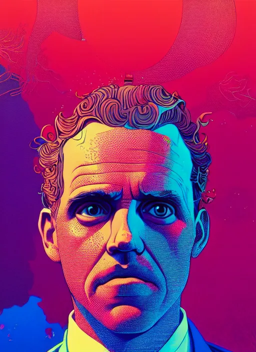 Prompt: portrait of jordan peterson, artstation winner by victo ngai, kilian eng and by jake parker, by conrad roset, swirly vibrant color lines, winning award masterpiece, fantastically gaudy, aesthetic octane render, 8 k hd resolution