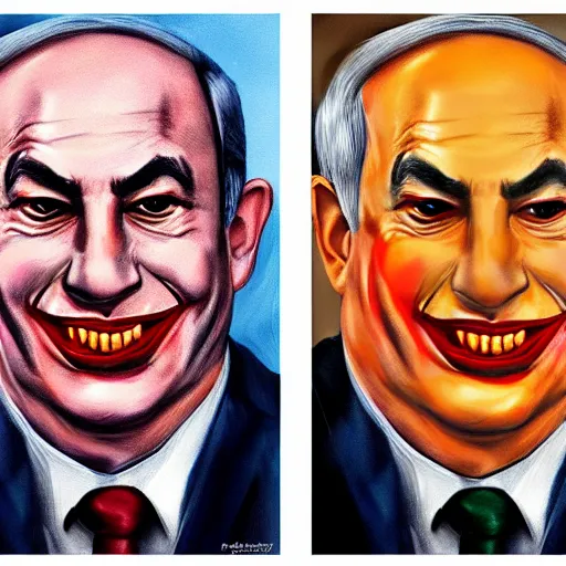 Prompt: portrait study bibi netanyahu as the joker