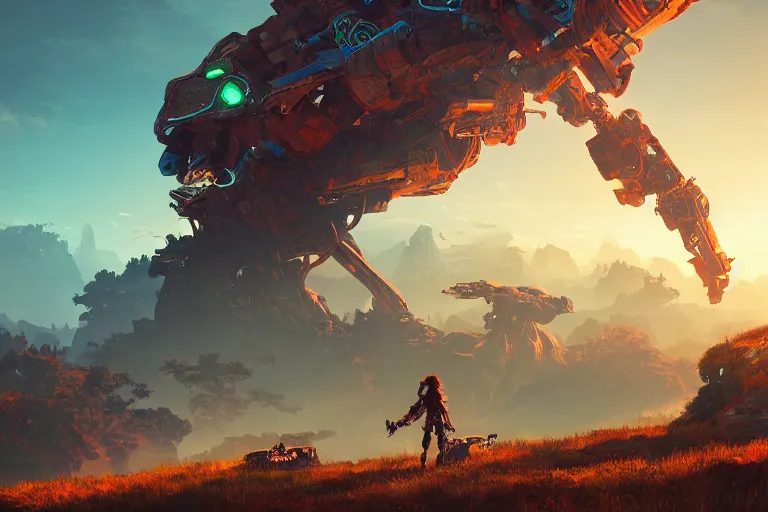 Image similar to slitherfang machine mecanical creature robot of horizon forbidden west horizon zero dawn radiating a glowing aura global illumination ray tracing hdr fanart arstation by ian pesty and alena aenami artworks in 4 k