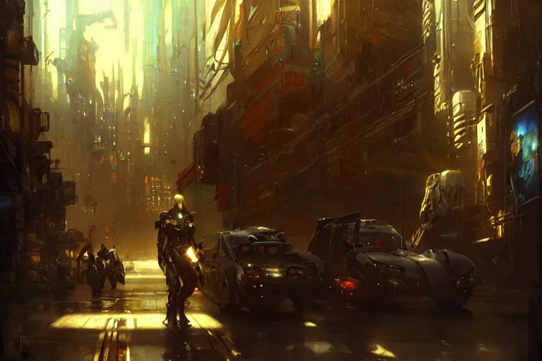 Prompt: cyberpunk, painting by gaston bussiere, craig mullins, j. c. leyendecker, greg rutkowski