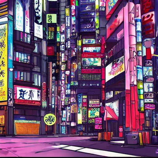 Image similar to anime style concept art of magical tokyo city, thick painting