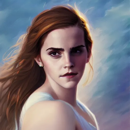 Image similar to a portrait of emma watson in a scenic environment by charlie bowater