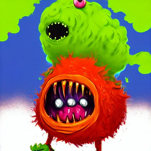 Image similar to a screaming tennis ball monsters, startled surprised face, colorful, digital art, fantasy, magic, chalk, trending on artstation, ultra detailed, professional illustration by basil gogos