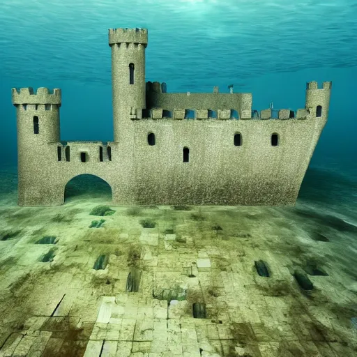 Prompt: castle half submerged in the sea