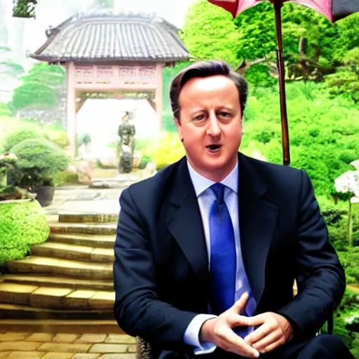 Image similar to A still of Prime Minister David Cameron in the movie Garden of Words, Koto no ha no niwa, Matoko Shinkai, beautiful, anime, colorful, intricate detail