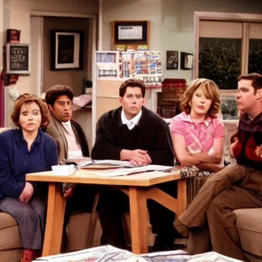 Prompt: the office cast on roseanne tv show, movie still