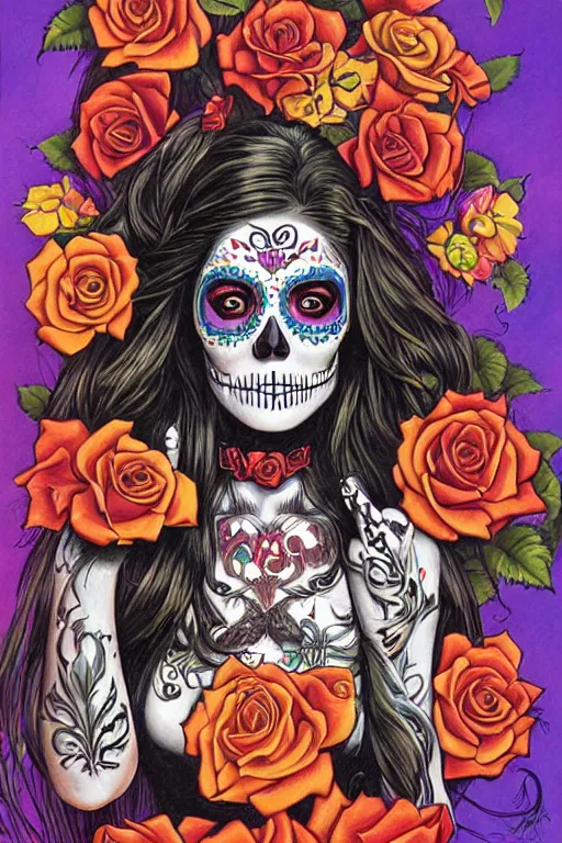 Image similar to Illustration of a sugar skull day of the dead girl, art by Alex Horley