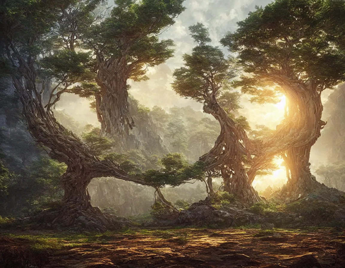 Prompt: hyper realistic 3 d rendering of prehistoric silicon tree, hd, hdr, by moebius and john howe and albert bierstadt and alena aenami, ultra detailed, high resolution