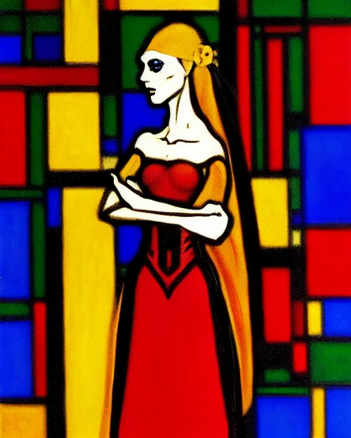 Image similar to digital art, centered full body of elven bride , by piet mondrian, de Stijl art mouvement, Abstract art, trending on artstation,