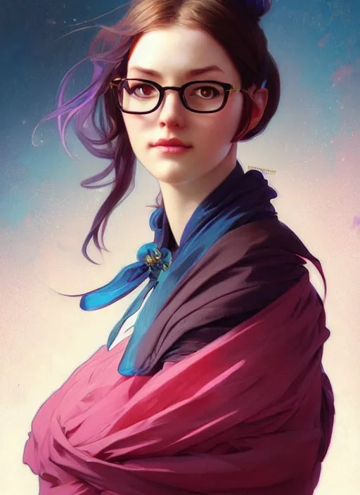 Prompt: portrait of an egirl, colorful, elegant, highly detailed, geek, glasses, digital painting, artstation, concept art, smooth, sharp focus, illustration, art by artgerm and greg rutkowski and alphonse mucha